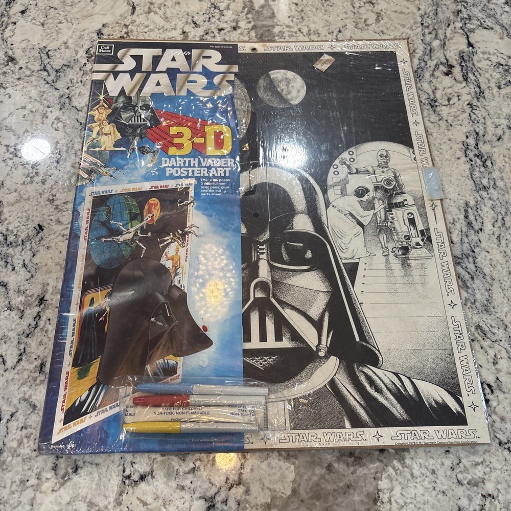 NOS 1978 Craft Master STAR WARS 3D pop out Darth Vader Coloring POSTER *READ*